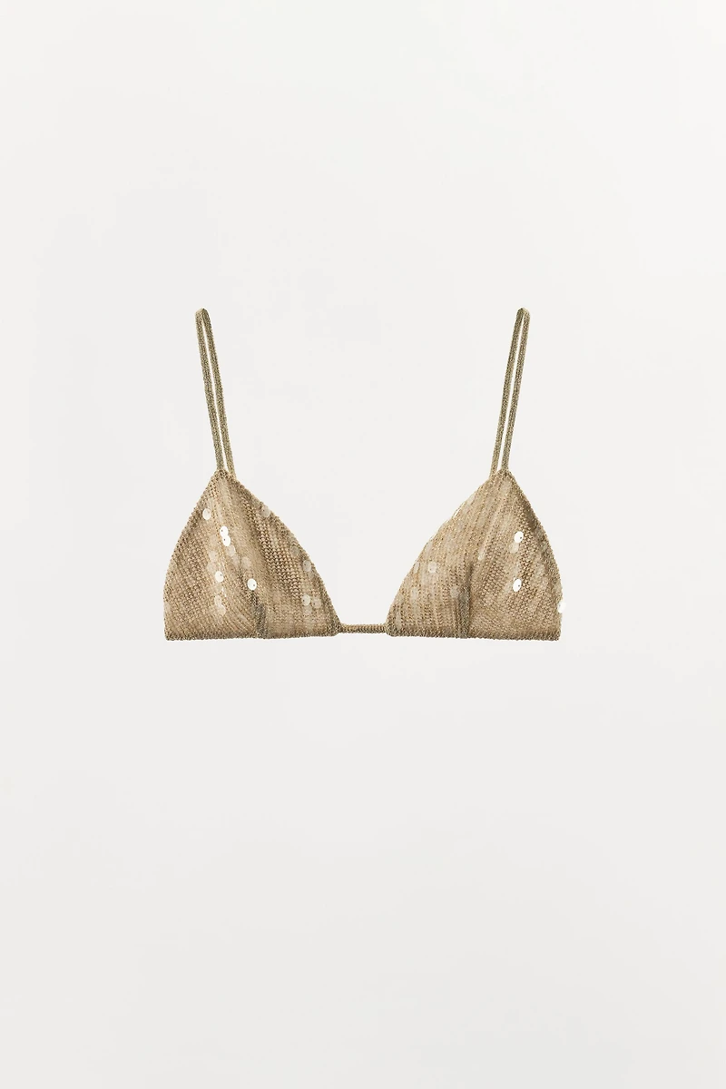 BRALETTE TRIANGULAIRE AVEC FIL MÉTALLISÉ ET PAILLETTES