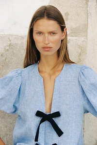 LINEN TIE BLOUSE
