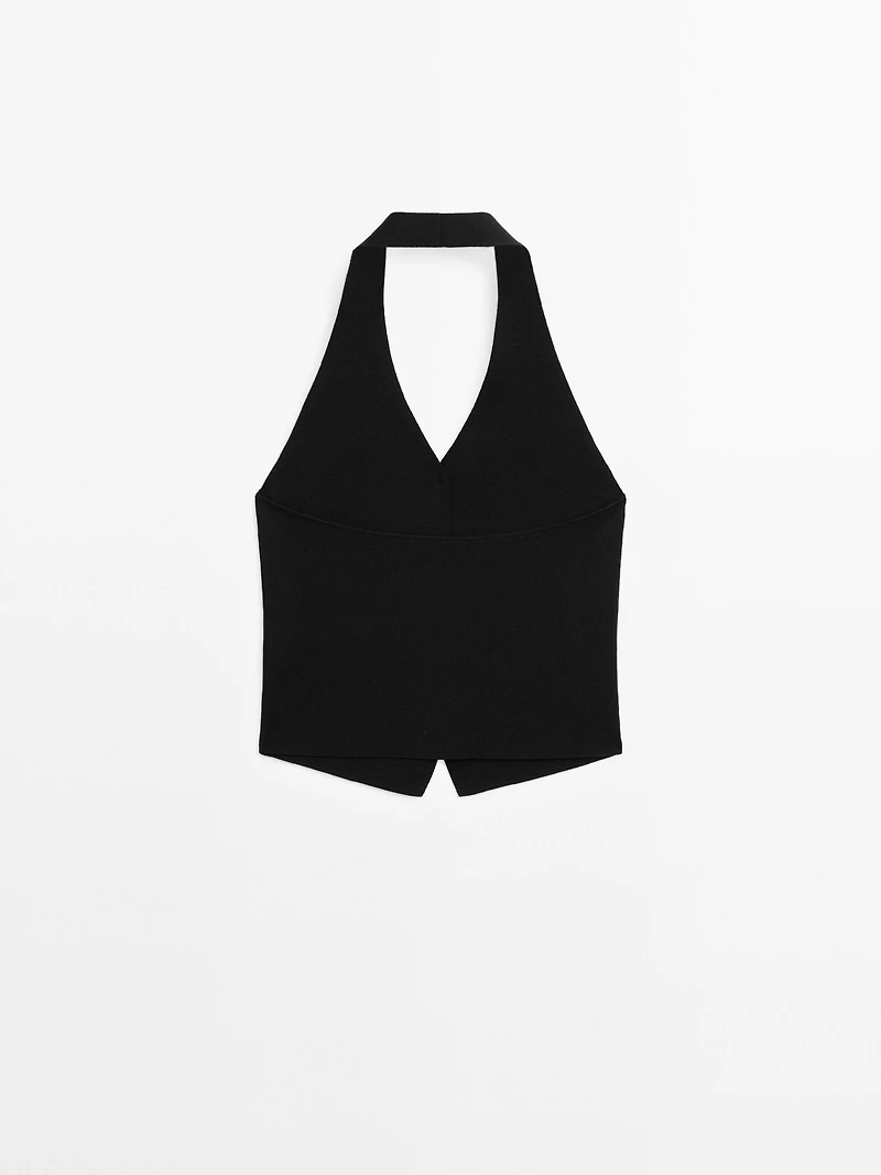 Knit halter neck waistcoat