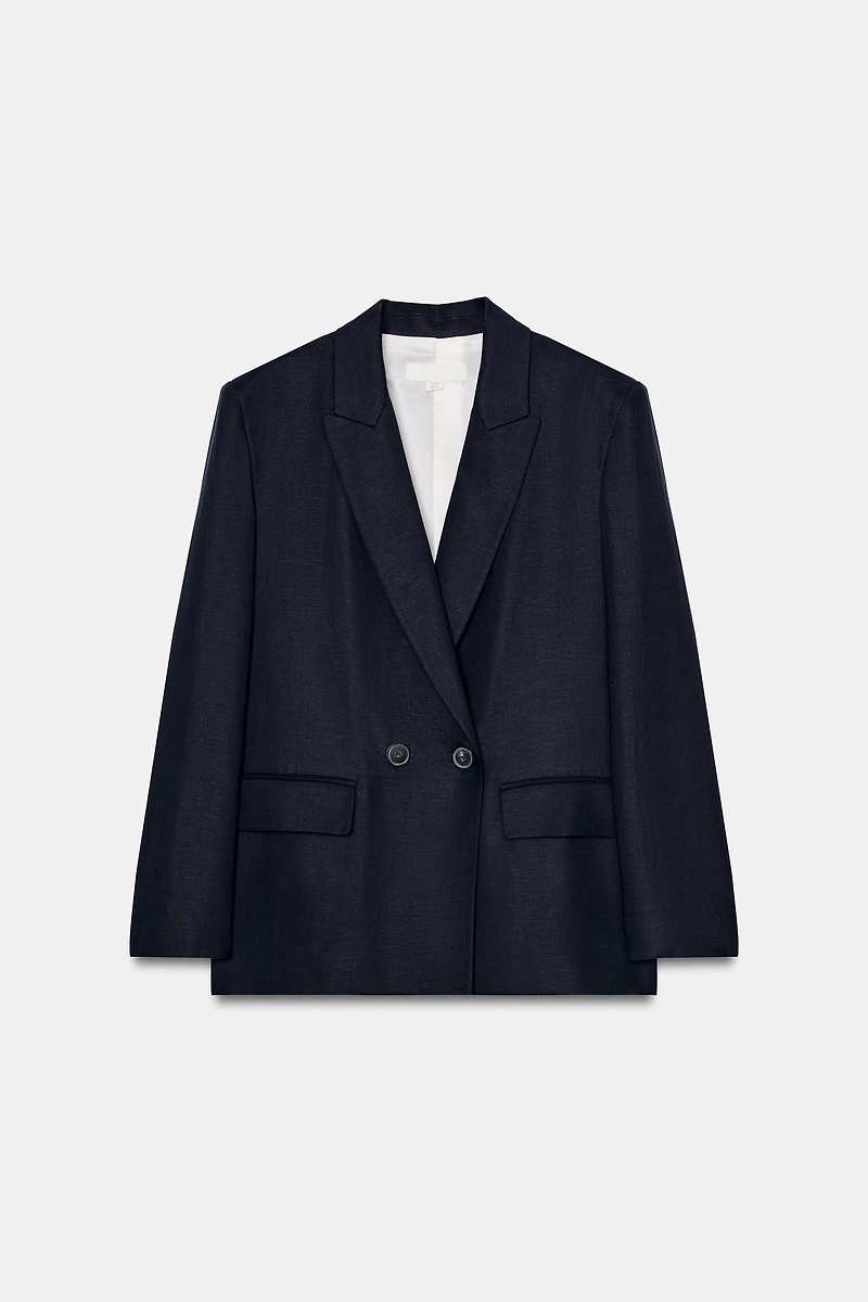 BLAZER CROISÉ EN LIN À MANCHES RETROUSSÉES
