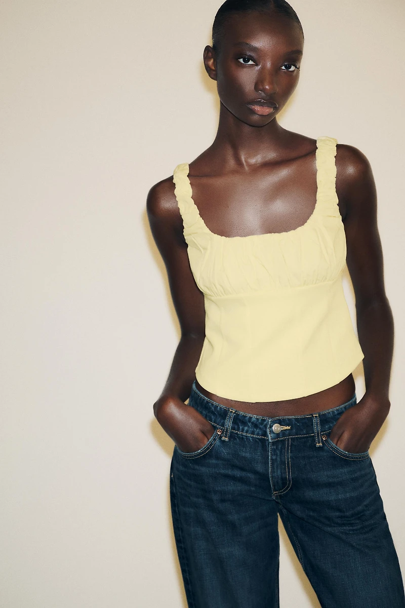 MIXED INTERLOCK POPLIN TOP