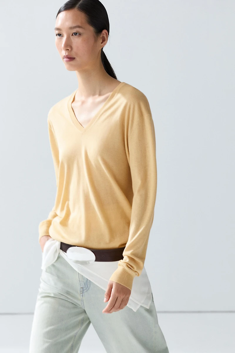 V-neck knit sweater