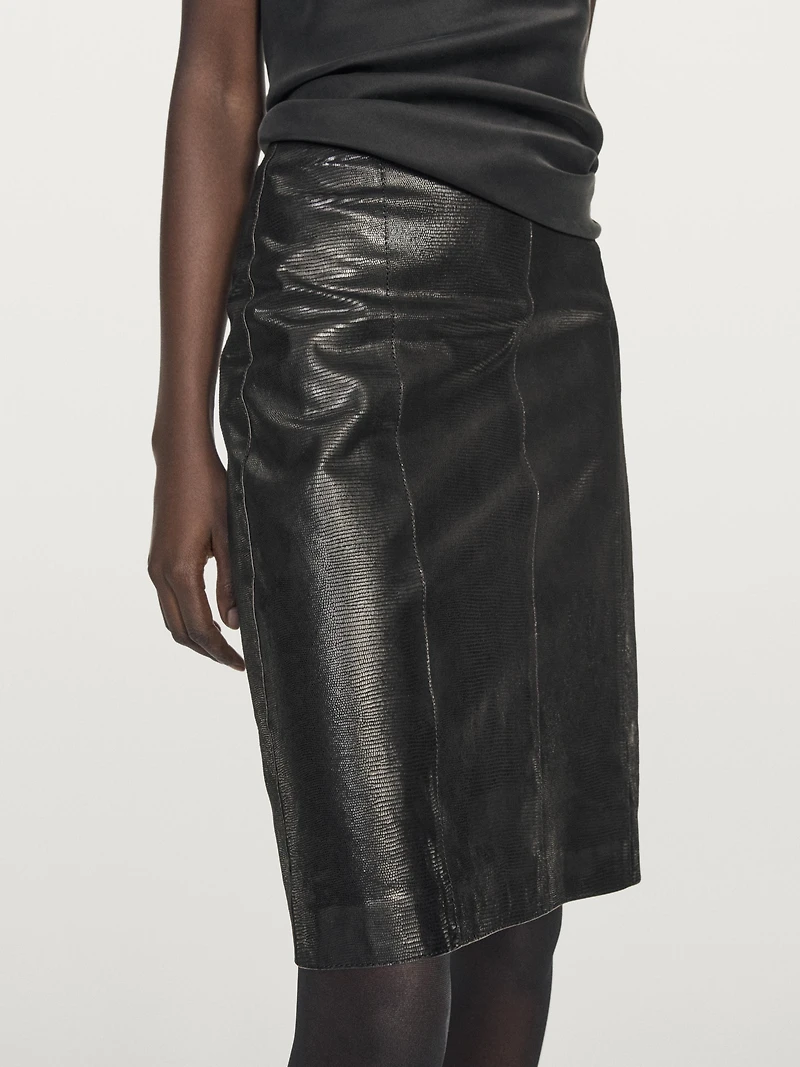 Animal print leather mini skirt