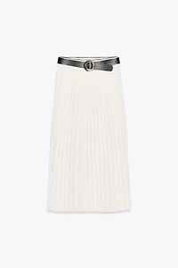 BELTED PLEATED MIDI SKIRT