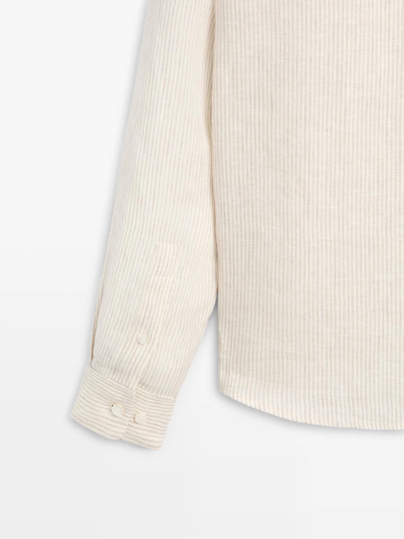 Regular fit striped 100% linen shirt