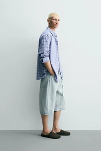 EMBROIDERED BAGGY FIT DENIM JORTS