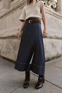 Z1975 BELTED DENIM MIDI WRAP SKIRT