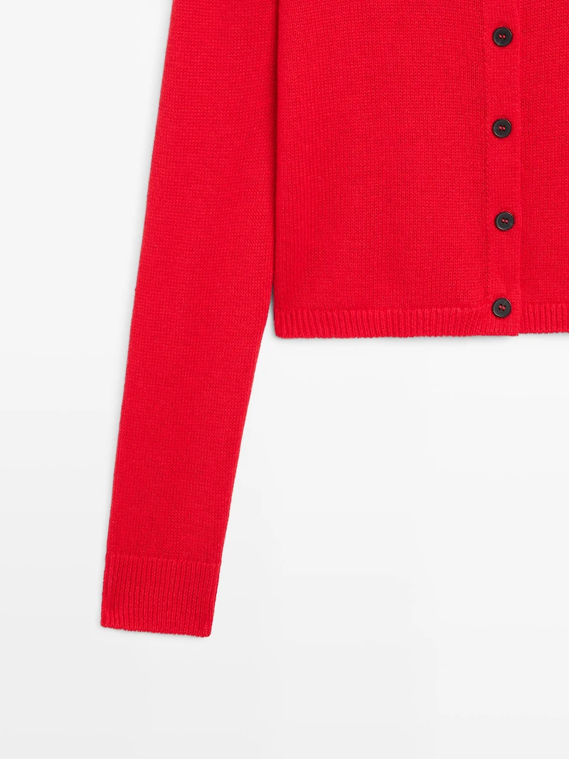Cardigan à col montant en laine et lin