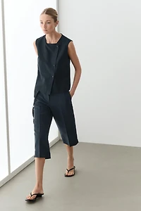Bermuda fluide avec ceinture en lin et coton