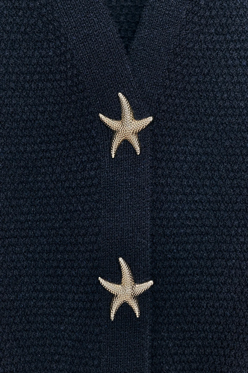 STAR BUTTON TEXTURED KNIT CARDIGAN