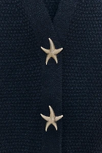 STAR BUTTON TEXTURED KNIT CARDIGAN