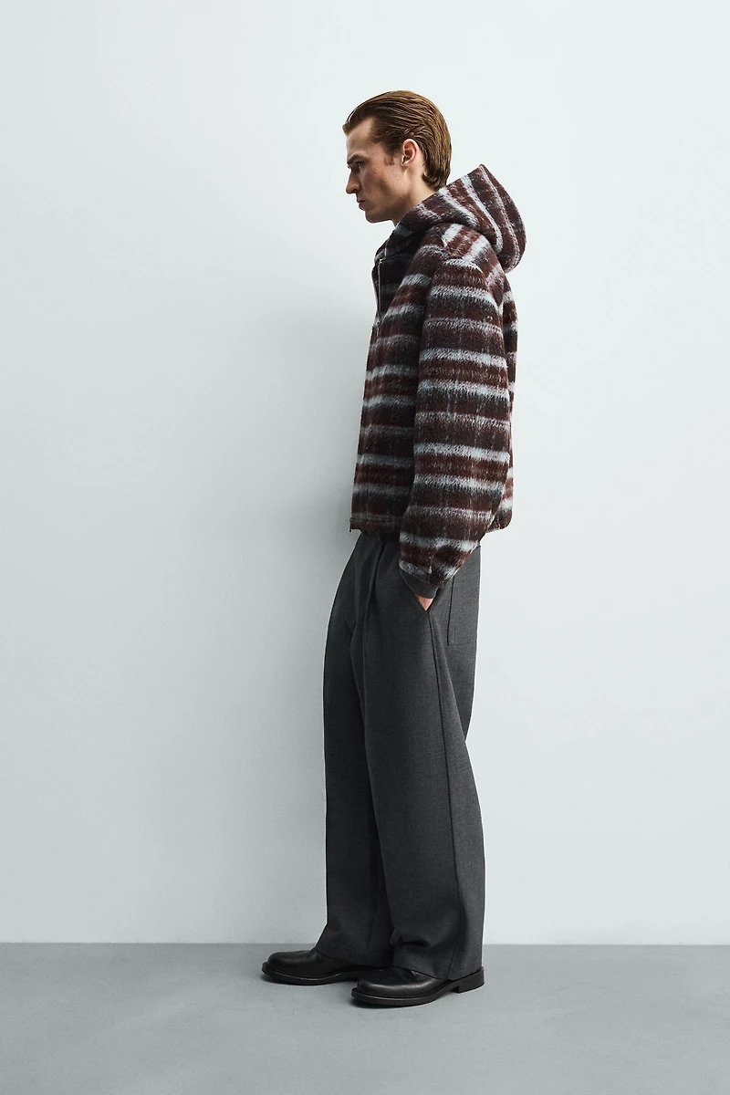 PLAID BOXY FIT JACKET WITH HOODIE