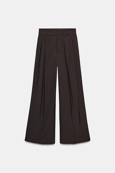 PINSTRIPE PANTS WITH PLEATS AND FLAPS