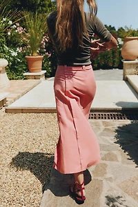 LINEN BELTED MIDI SKIRT