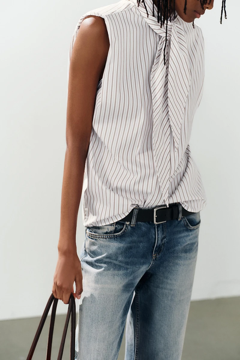 CHEMISE RAYÉE À NŒUD ET ÉPAULETTES