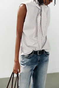 CHEMISE RAYÉE À NŒUD ET ÉPAULETTES