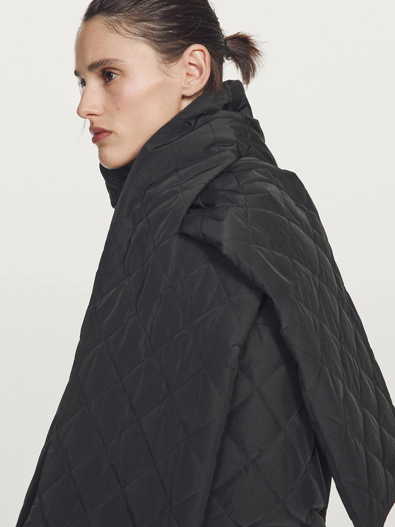 Water-repellent puffer jacket with scarf detail