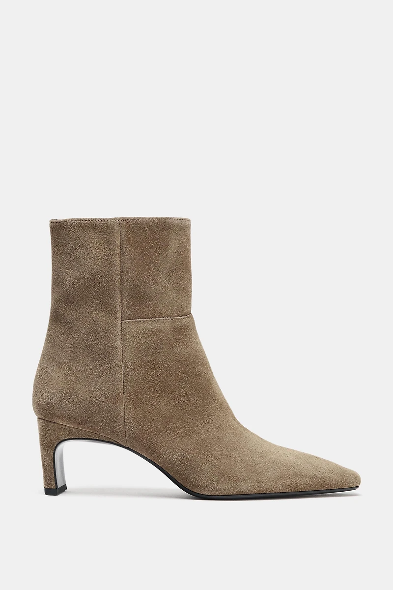 SPLIT LEATHER KITTEN HEEL ANKLE BOOTS