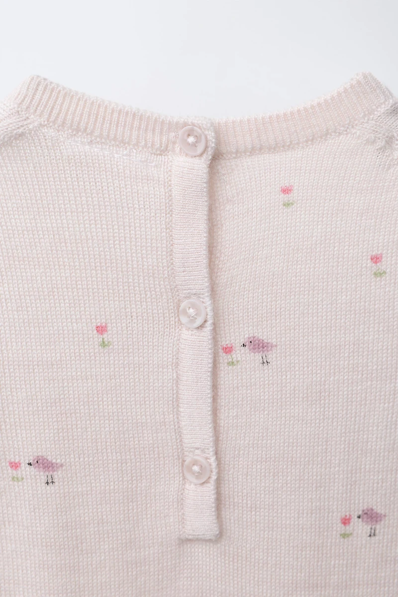100% MERINO WOOL BIRD PRINT LONG JUMPSUIT
