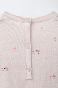 100% MERINO WOOL BIRD PRINT LONG JUMPSUIT