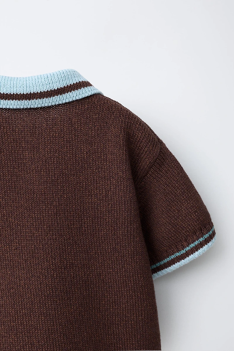 CONTRAST COLLAR KNIT POLO SHIRT