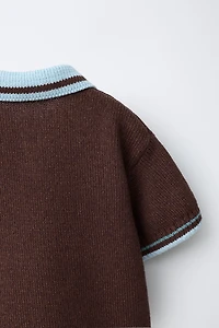 CONTRAST COLLAR KNIT POLO SHIRT