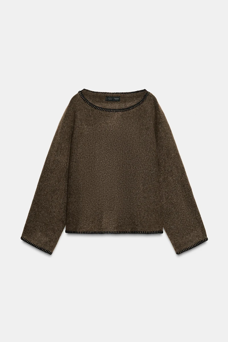 CONTRAST TOPSTITCH KNIT JUMPER