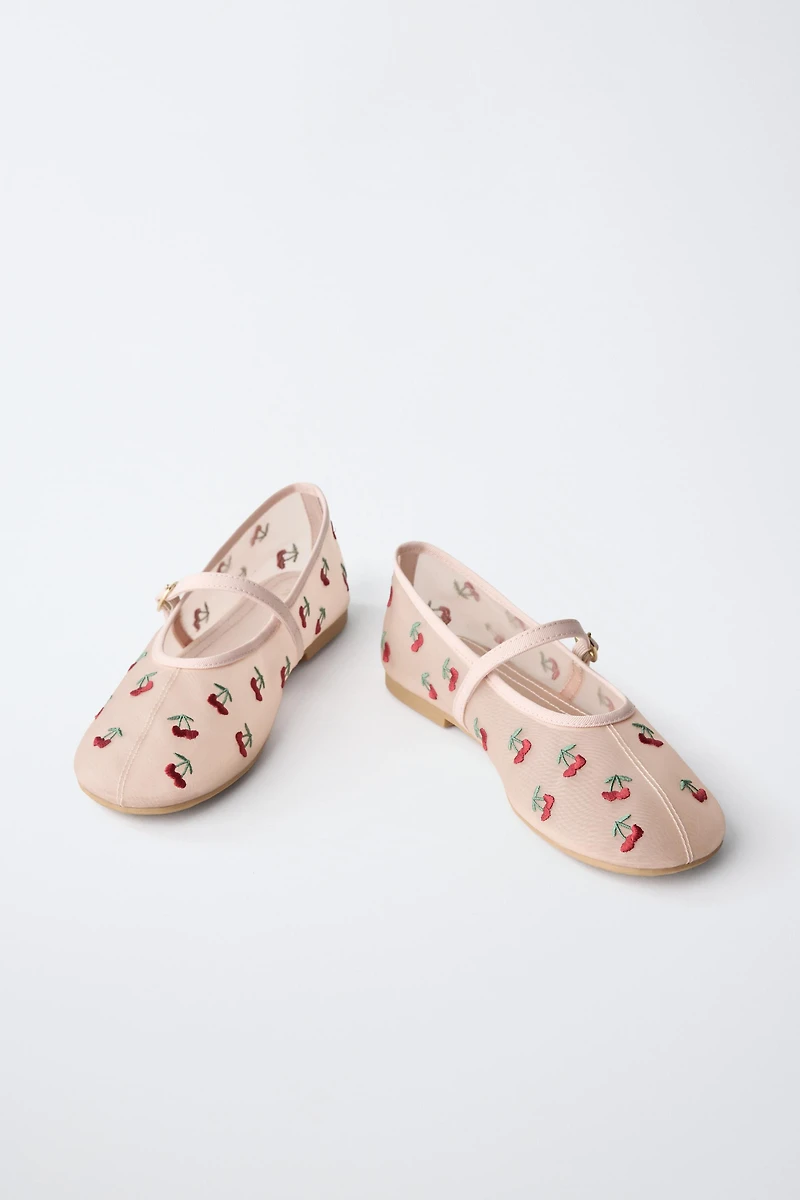 CHERRY EMBROIDERED BALLET FLATS