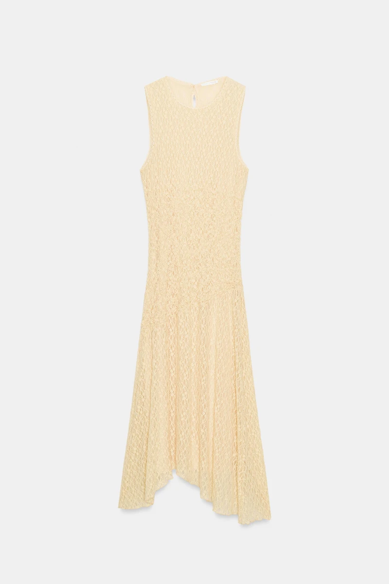GATHERED LACE MIDI DRESS