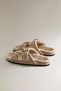 WARM SPLIT LEATHER DOUBLE BUCKLE SANDALS