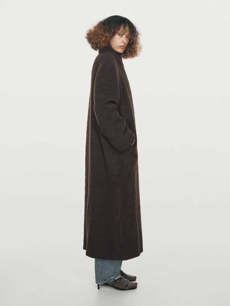 Long double-breasted coat with brushed finish