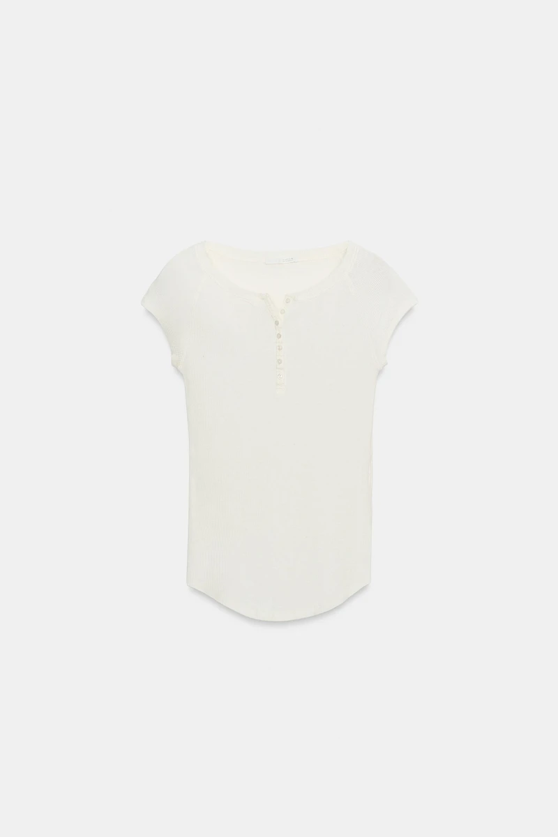 LINEN BLEND BUTTON-UP T-SHIRT
