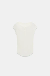 LINEN BLEND BUTTON-UP T-SHIRT