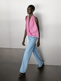 Linen crossover halter top