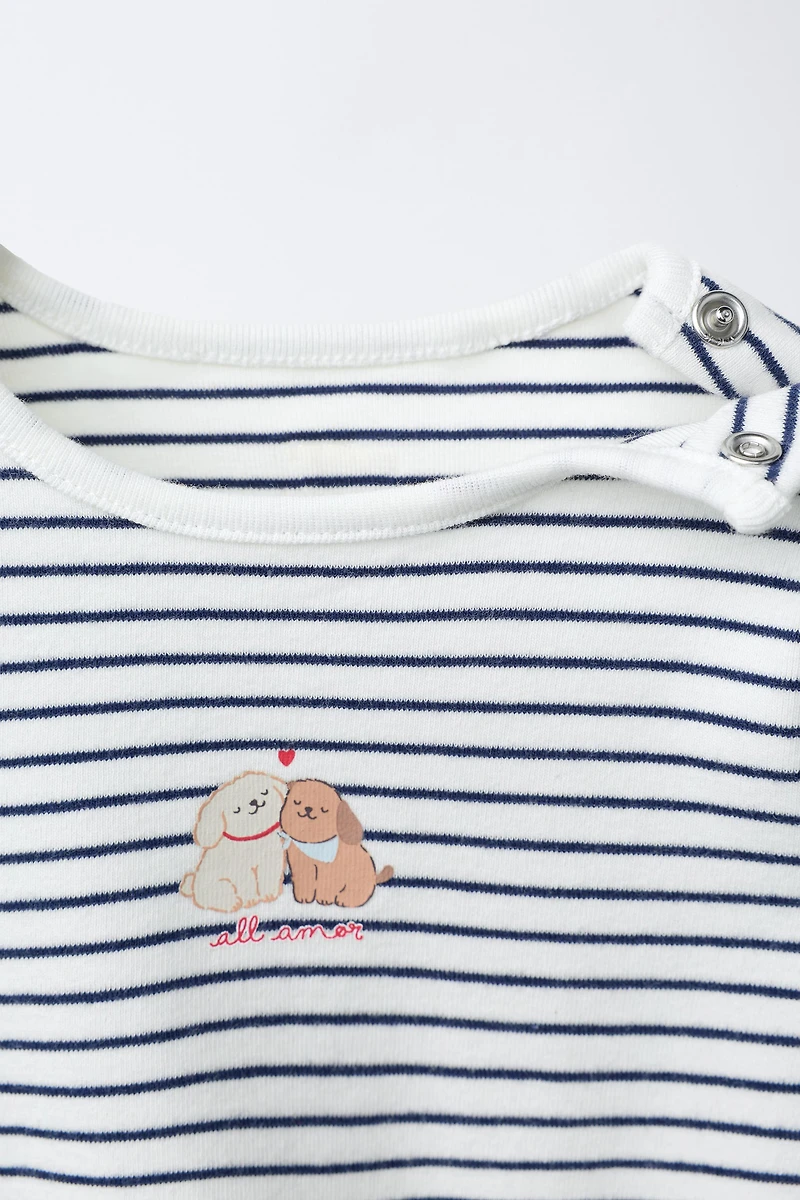 DOG PRINT STRIPED BODYSUIT AND LEGGINGS SET