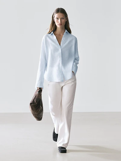Flowing pinstriped 100% linen shirt