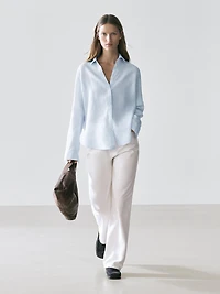 Flowing pinstriped 100% linen shirt