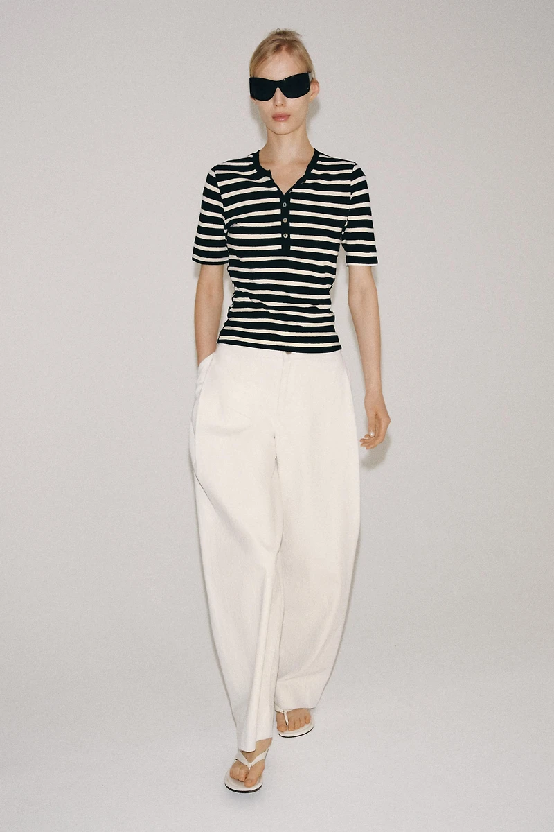 LINEN BUTTON T-SHIRT