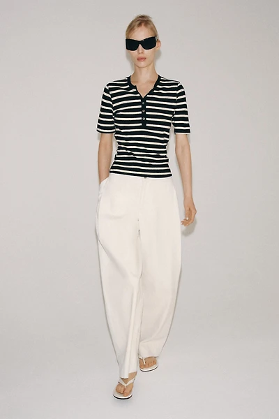 LINEN BUTTON T-SHIRT
