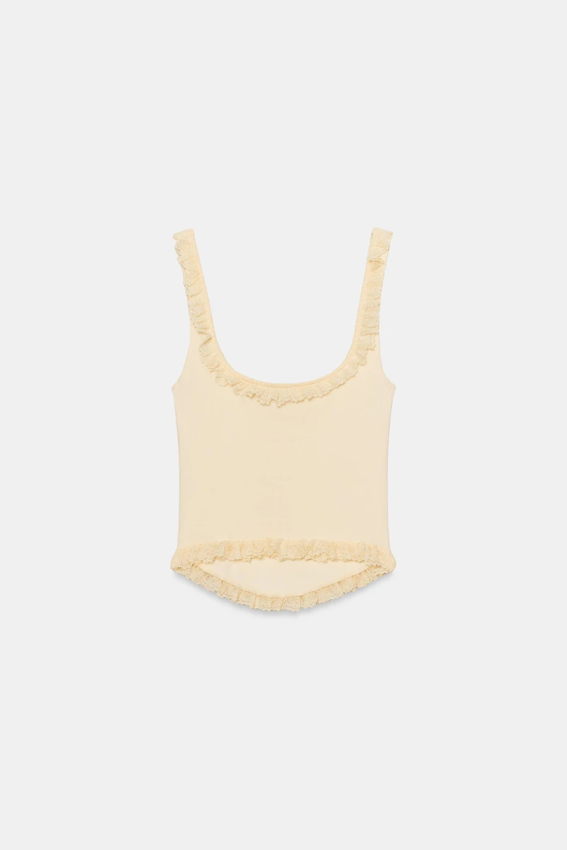 RIBBED RUFFLE TOP