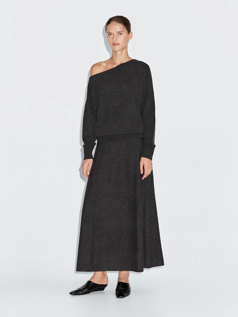 Jupe longue évasée en maille de laine