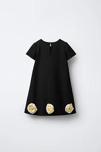 CONTRAST 3D FLORAL DRESS