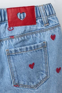 EMBROIDERED HEARTS DENIM SKIRT