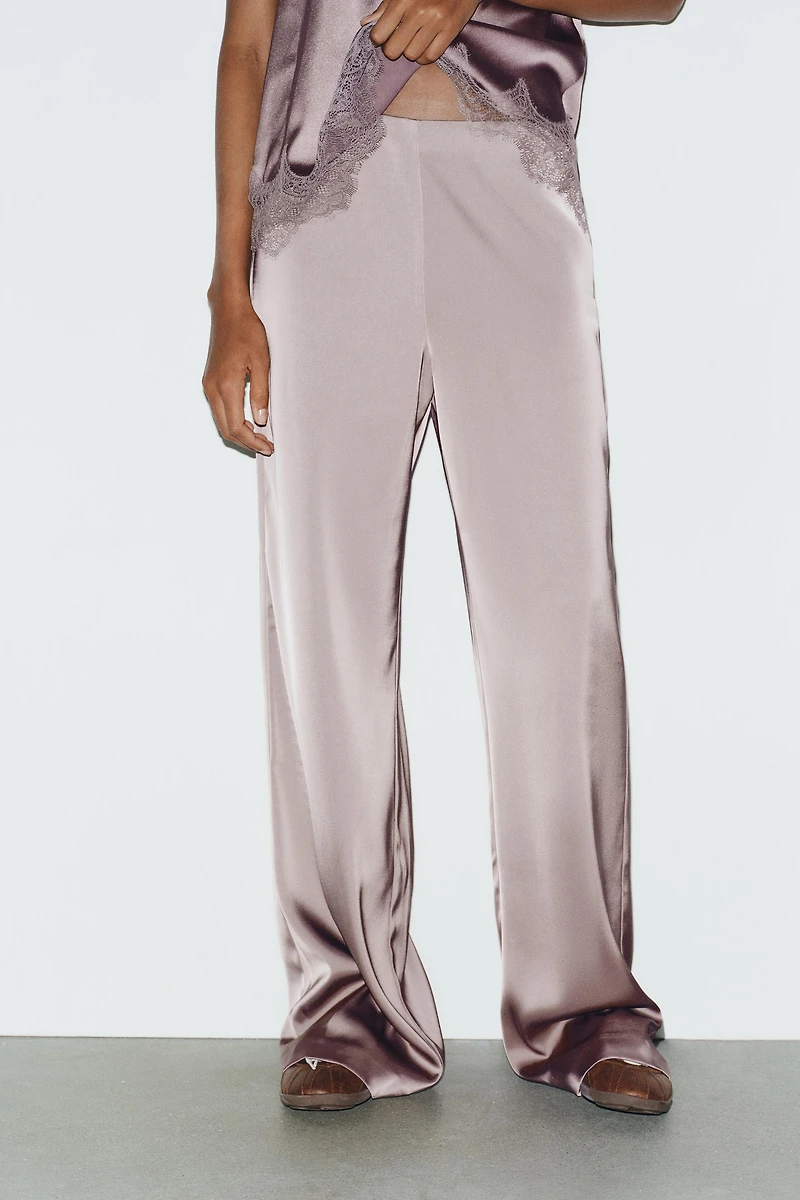 HIGH-WAISTED SATIN PANTS