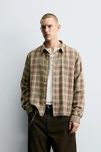 PLAID SHIRT WITH DISTRESSED EFFECTS