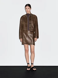 Veste courte effet usé en cuir nappa