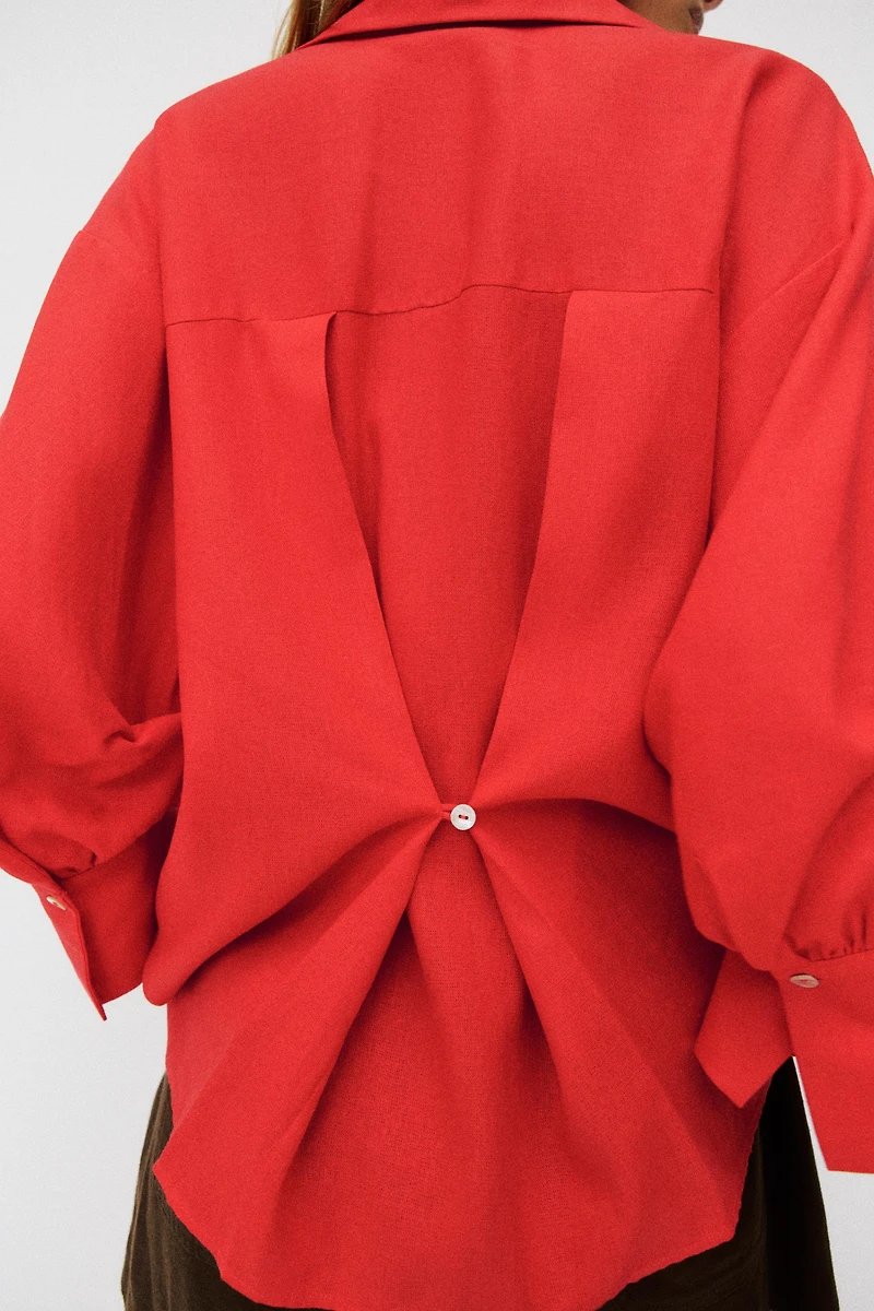 PUFF SLEEVE STRIPED LINEN SHIRT