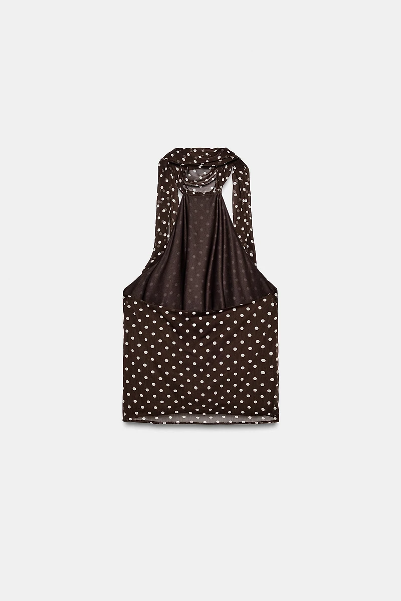 RUFFLED POLKA DOT HALTER TOP