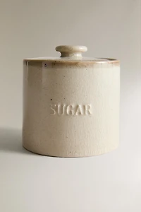 STONEWARE SUGAR BOWL WITH DESSERT SPOON