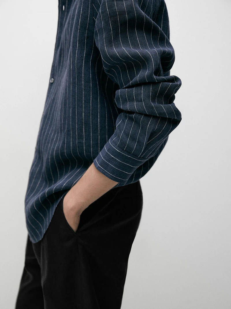 100% linen slim fit striped shirt